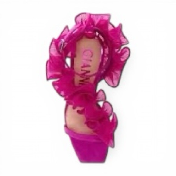 Gianni Bini Women’s Pink Ruffle High Heel Sandals Size 7.5M Leather Sole - Picture 4 of 9